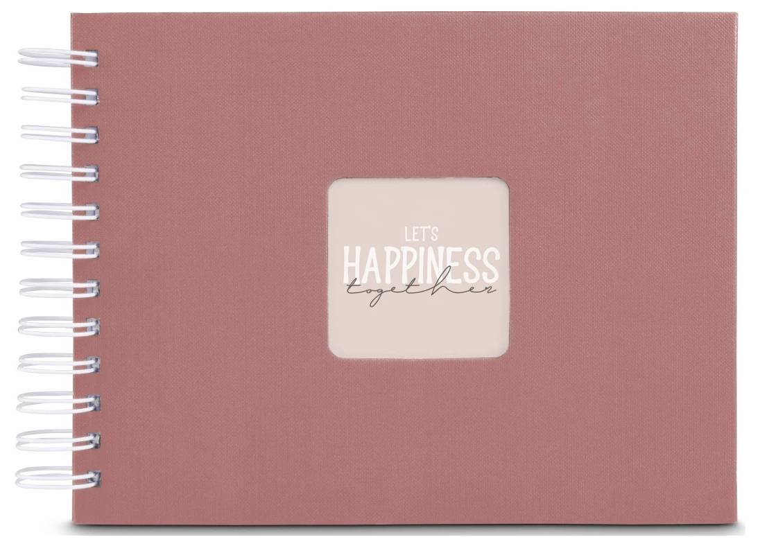 Rosa spiralgebundenes Notizbuch mit einer zentriert angebrachten Beschriftung mit der Aufschrift „LET'S HAPPINESS together