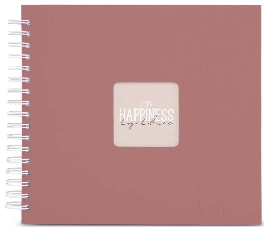 Rosa spiralgebundenes Notizbuch mit einem kleinen zentrierten Etikett mit der Aufschrift „LET'S HAPPINESS together