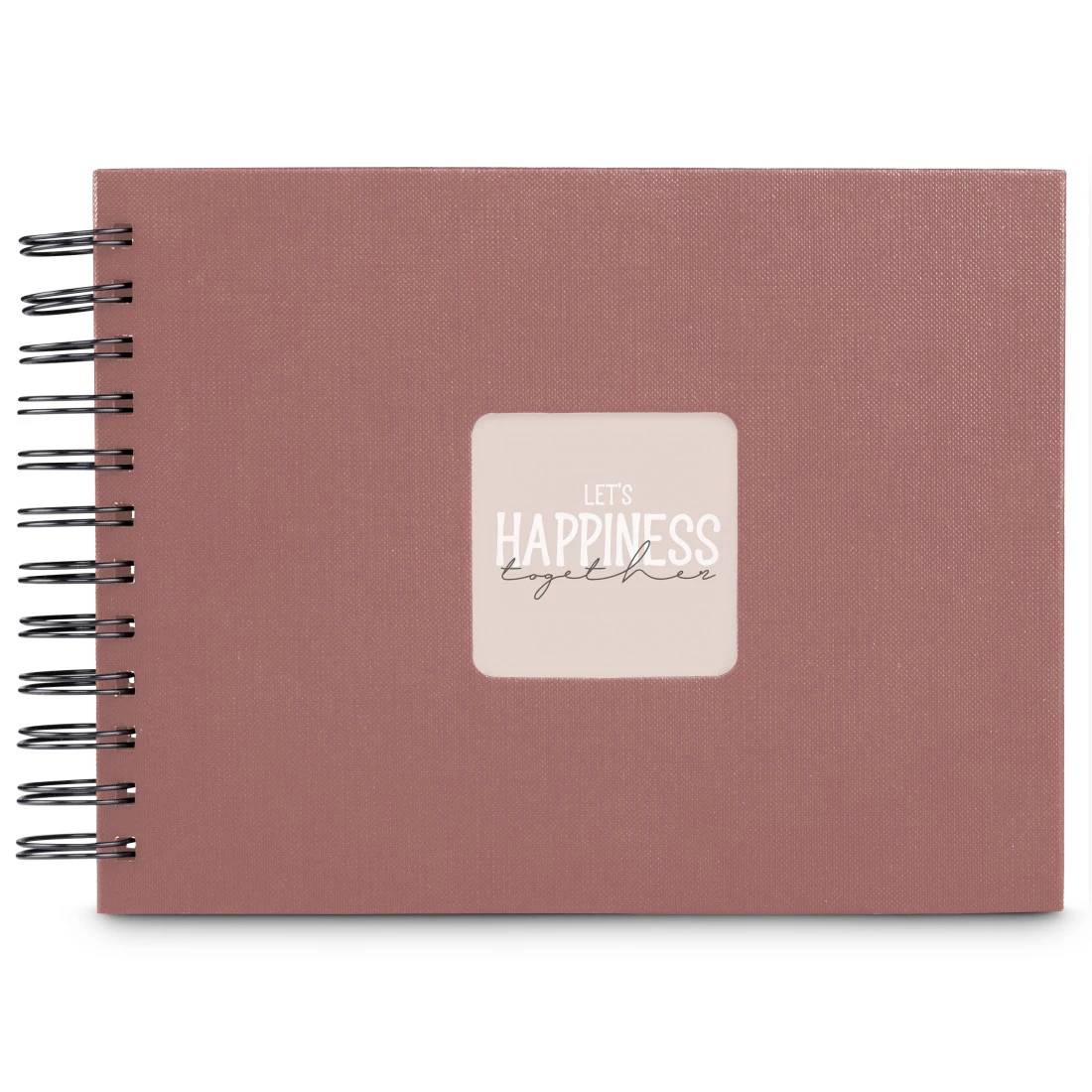 Rosa spiralgebundenes Notizbuch mit einem zentrierten Etikett, auf dem „LET'S HAPPINESS together