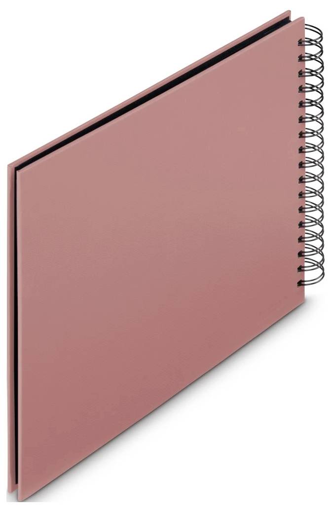 Rosa spiralgebundenes Notizbuch oder Skizzenbuch, geschlossen auf weißem Hintergrund dargestellt.