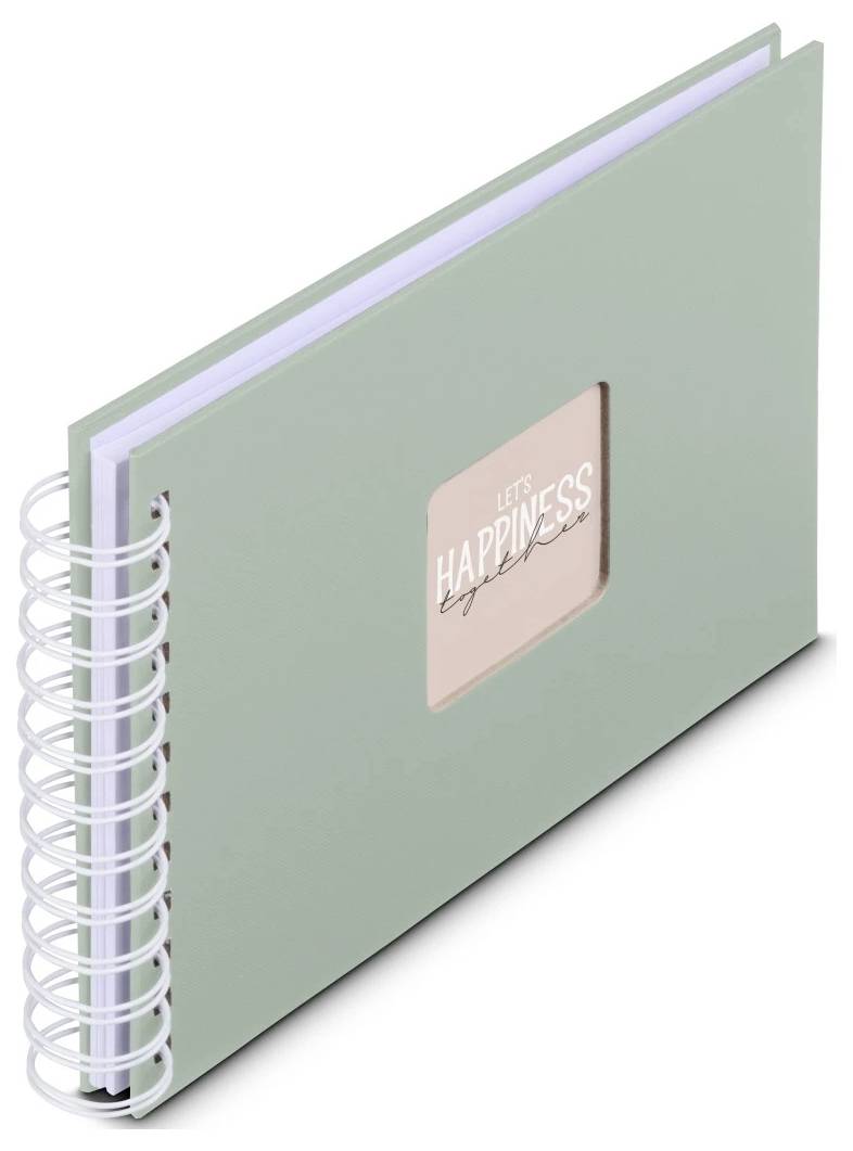 Minzgrünes Spiralgebundenes Notizbuch mit einem kleinen zentrierten Etikett mit der Aufschrift „LET'S HAPPINESS