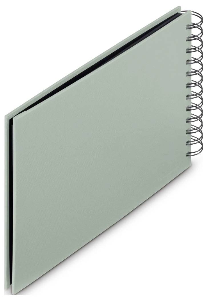 Ein leeres, hellgrünes spiralgebundenes Notizbuch mit hartem Einband, geschlossen auf weißem Hintergrund dargestellt.