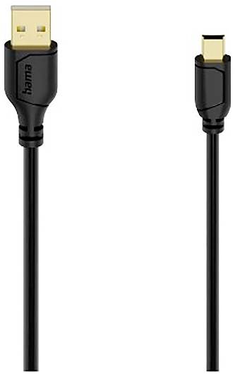 Schwarzes HDMI-Kabel mit vergoldeten Steckern, die an beiden Enden gezeigt werden, ein Standard-HDMI-Stecker und ein kleinerer Mini-HDMI-Stecker.