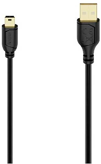 Bild eines schwarzen HDMI-Kabels mit verschiedenen Steckerenden: Mini-HDMI links und Standard-HDMI rechts.