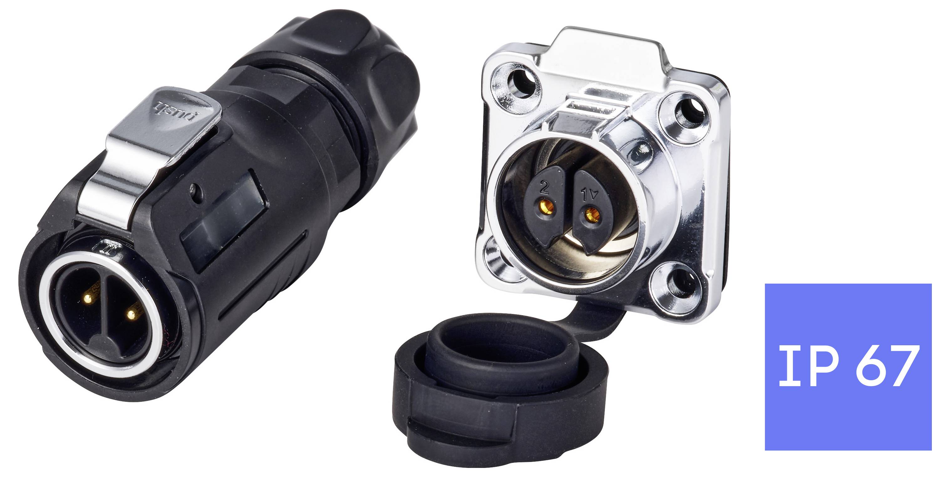 Wasserdichter Elektrostecker-Satz mit schwarzem Stecker, Metallbuchse, Verschlusskappe und 