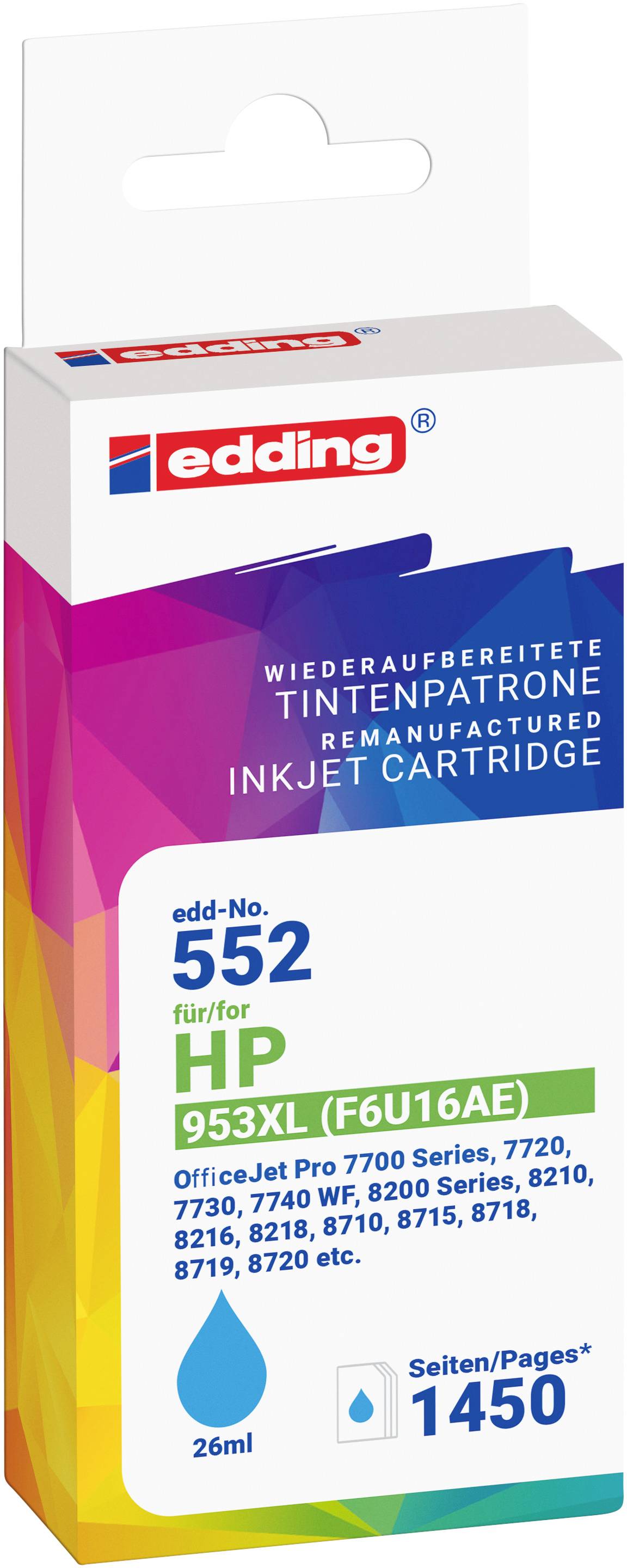 Edding Druckerpatrone ersetzt HP 953XL (F6U16AE) Kompatibel Cyan EDD-552 18-552