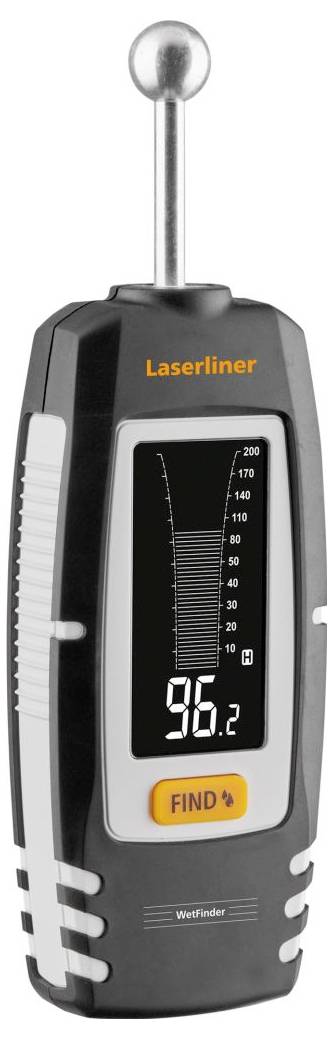 Laserliner WeetFinder tragbarer Wandpfosten-Finder mit digitaler Anzeige, die 96,2 anzeigt, und einer 'FIND'-Schaltfläche.