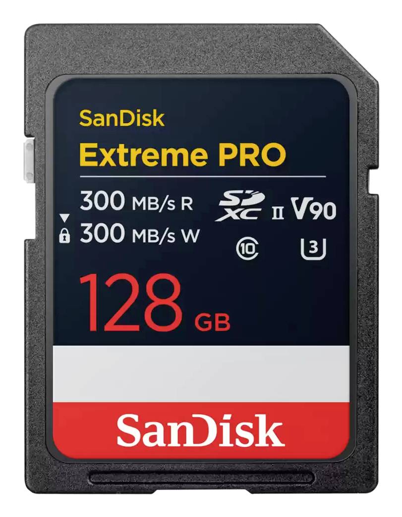 SanDisk Extreme PRO 128 GB SD-Speicherkarte, mit 300 MB/s Lese- und Schreibgeschwindigkeit, UHS-II V90.