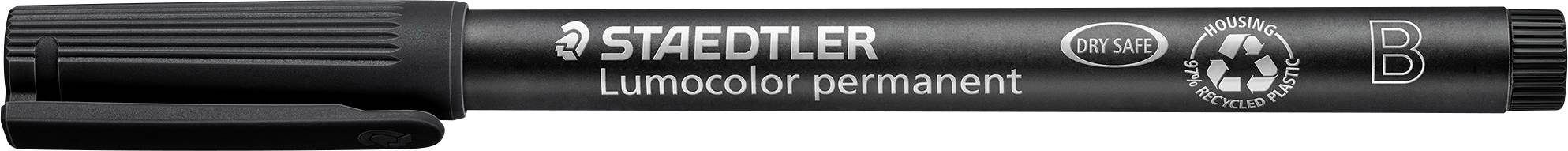 Schwarzer Staedtler Lumocolor Permanentmarker mit sichtbarem Deckel und Branding