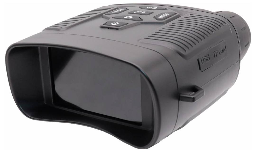 Kompakte schwarze digitale Kameravisierscheibe mit LCD-Display und Steuerungstasten, gezeigt auf weißem Hintergrund.