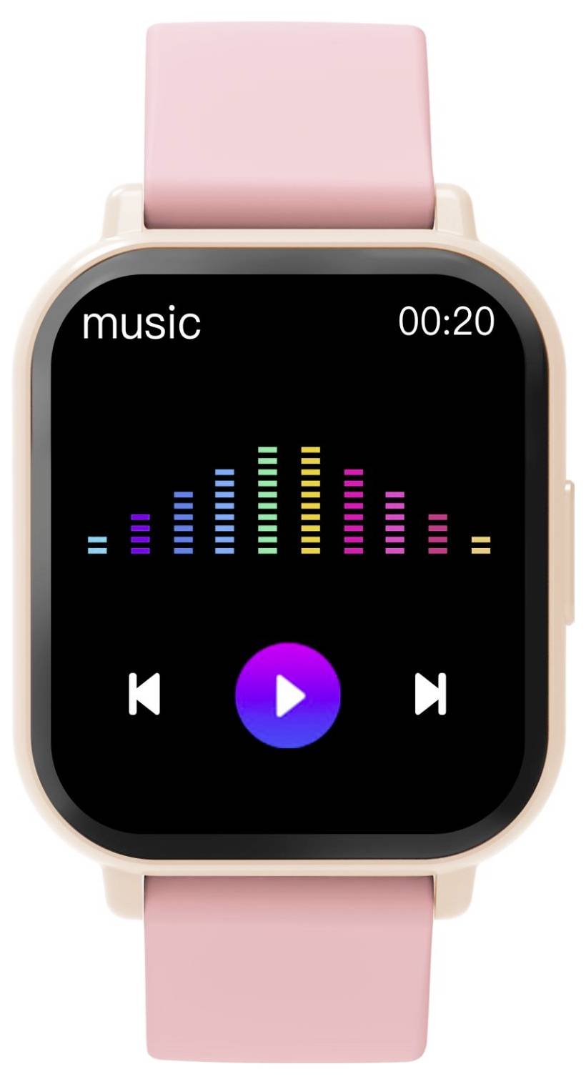 Smartwatch-Musikplayer-Bildschirm mit Equalizer-Balken, der Bezeichnung „Musik