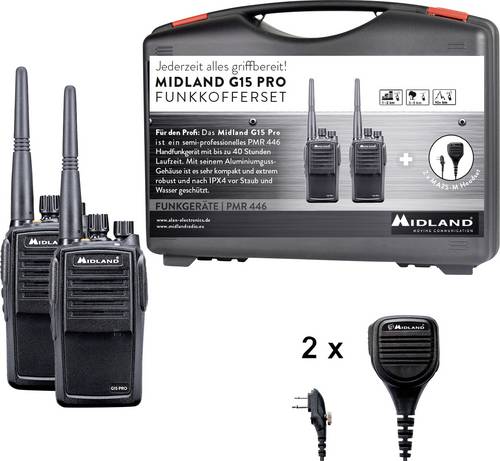 MIDLAND G15 S6 - PMR Funkgerät, Baustellen-Koffer, 2er Set