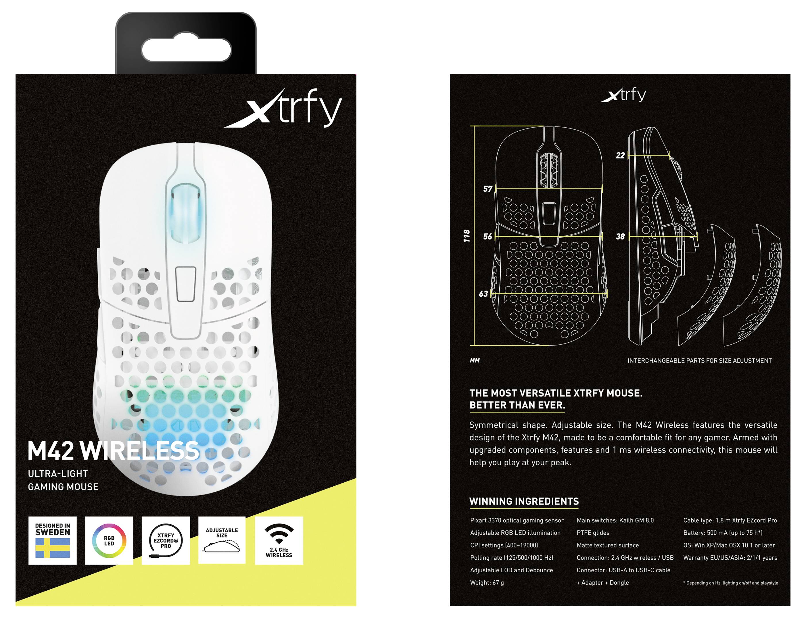 Cherry XTRFY M42 Wireless RGB Maus Ohne (Ansteuerung über Computer) Weiß