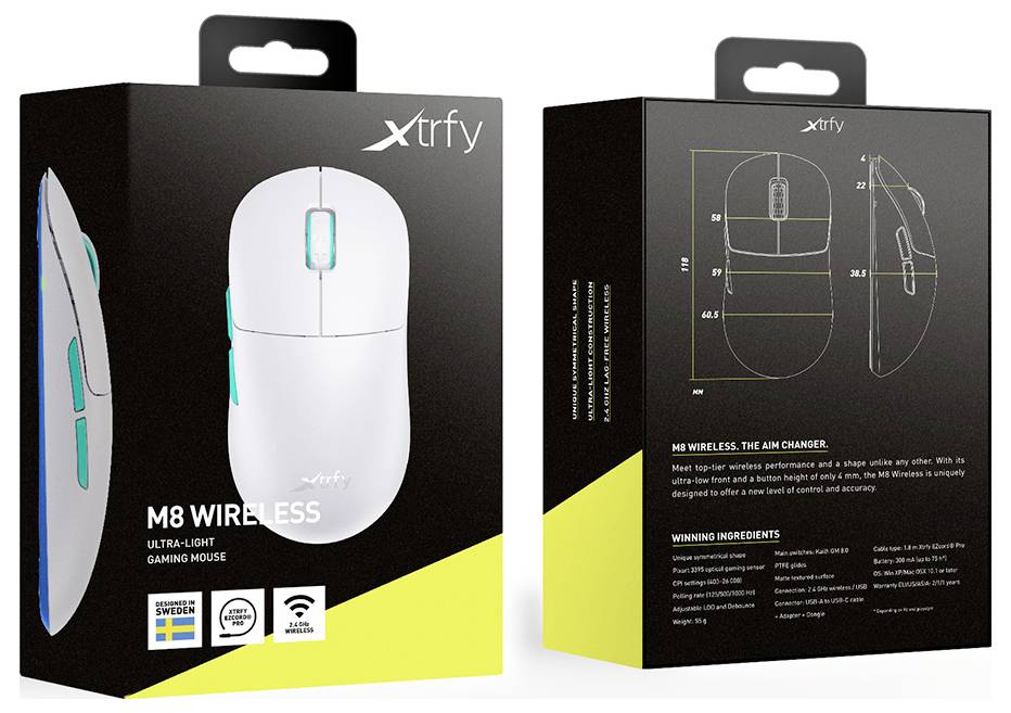 Cherry XTRFY M8 Wireless Maus Ohne (Ansteuerung über Computer) Weiß