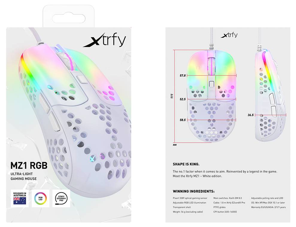 Cherry XTRFY MZ1 RGB Maus Ohne (Ansteuerung über Computer) Weiß