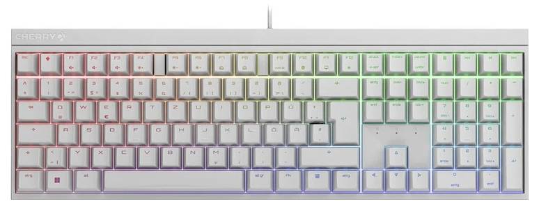 Schwarze kabellose Computermaus mit RGB-Beleuchtung entlang der unteren Kante und einem Scrollrad in der Mitte.