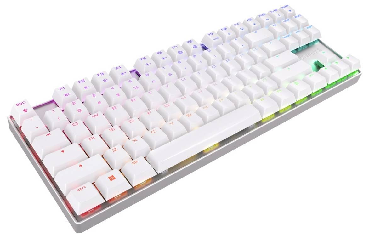 Cherry XTRFY MX 8.2 TKL Wireless RGB Bluetooth®, Kabellos Tastatur Deutsch, QWERTZ Silber, Weiß RGB-Beleuchtung