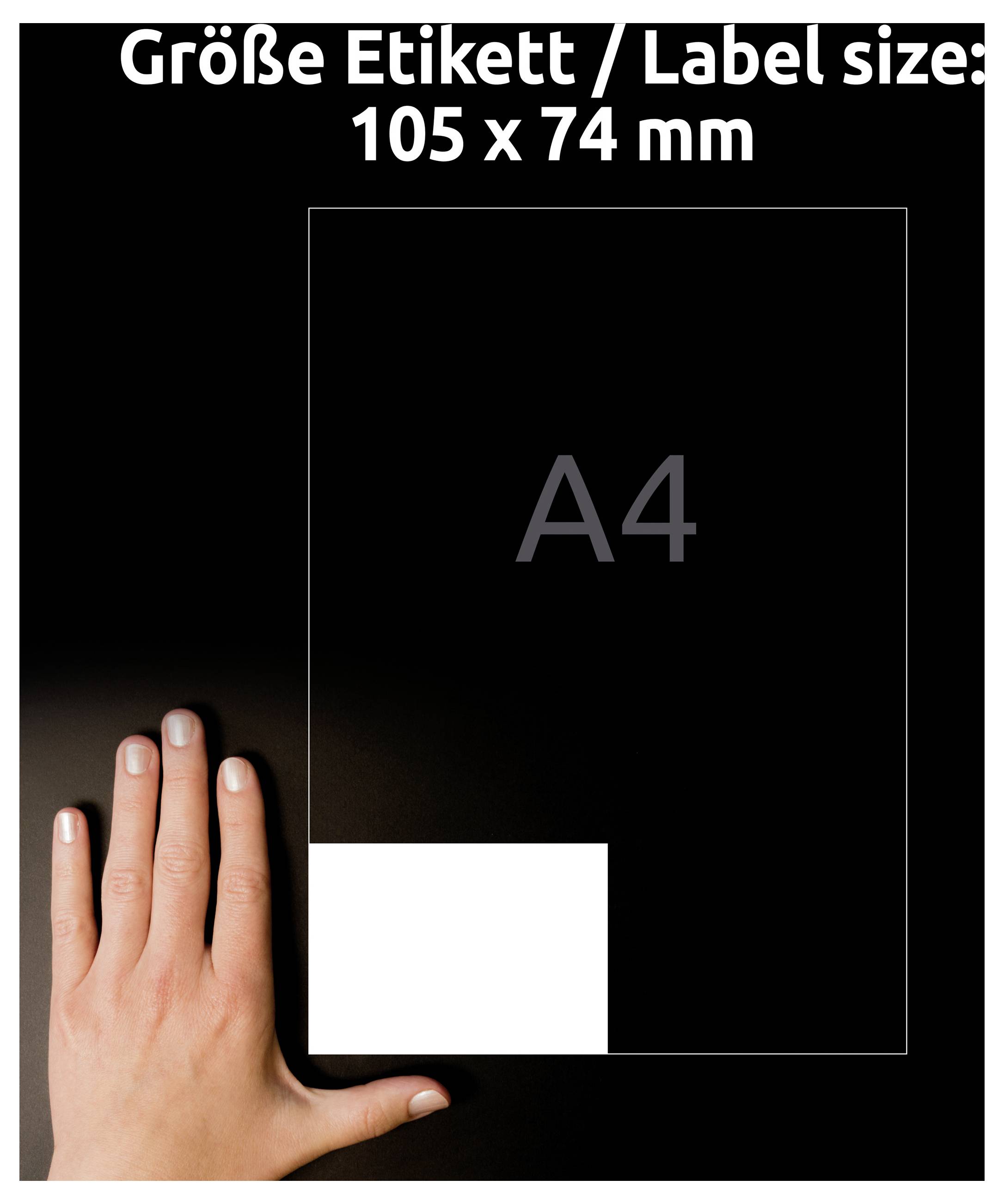 Diagramm zum Vergleich der Etikettgröße mit A4-Papier: 