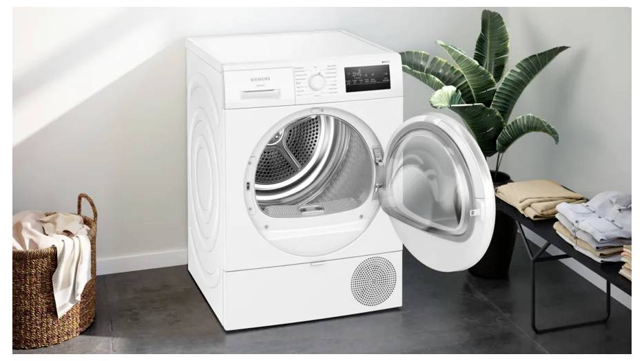 Siemens iQ300 WT45HVA4, Freistehend, Frontlader, Kondensation, Weiß, Drehregler, Berührung, Rechts