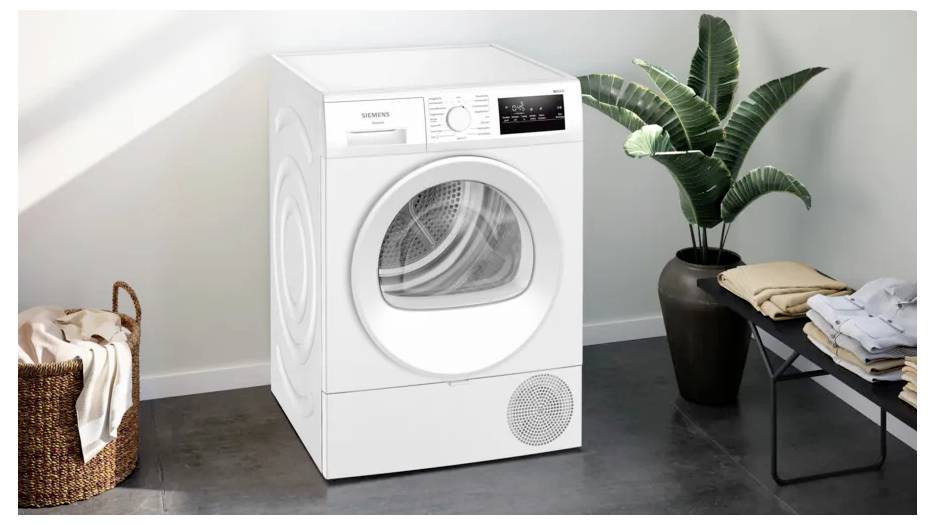 Siemens iQ300 WT45HVA4, Freistehend, Frontlader, Kondensation, Weiß, Drehregler, Berührung, Rechts