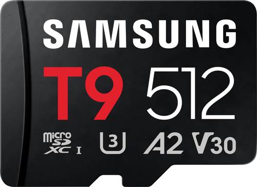 Samsung T9 microSDXC-Karte Retail 512 GB UHS-I U3, A2 Application Performance Class, Class 10, v30