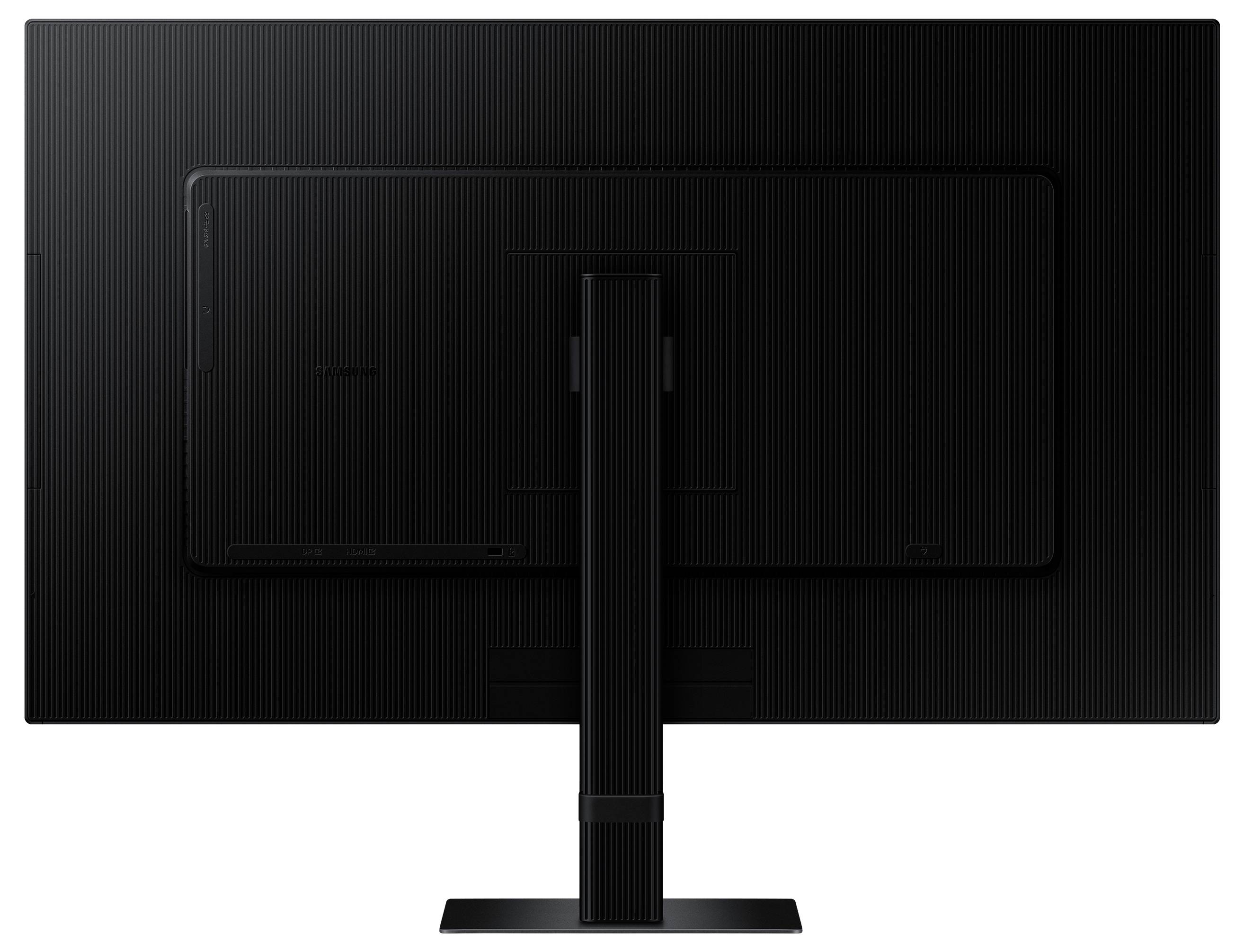 Samsung ViewFinity S7 Monitor mit rosa abstraktem Display auf einem Ständer