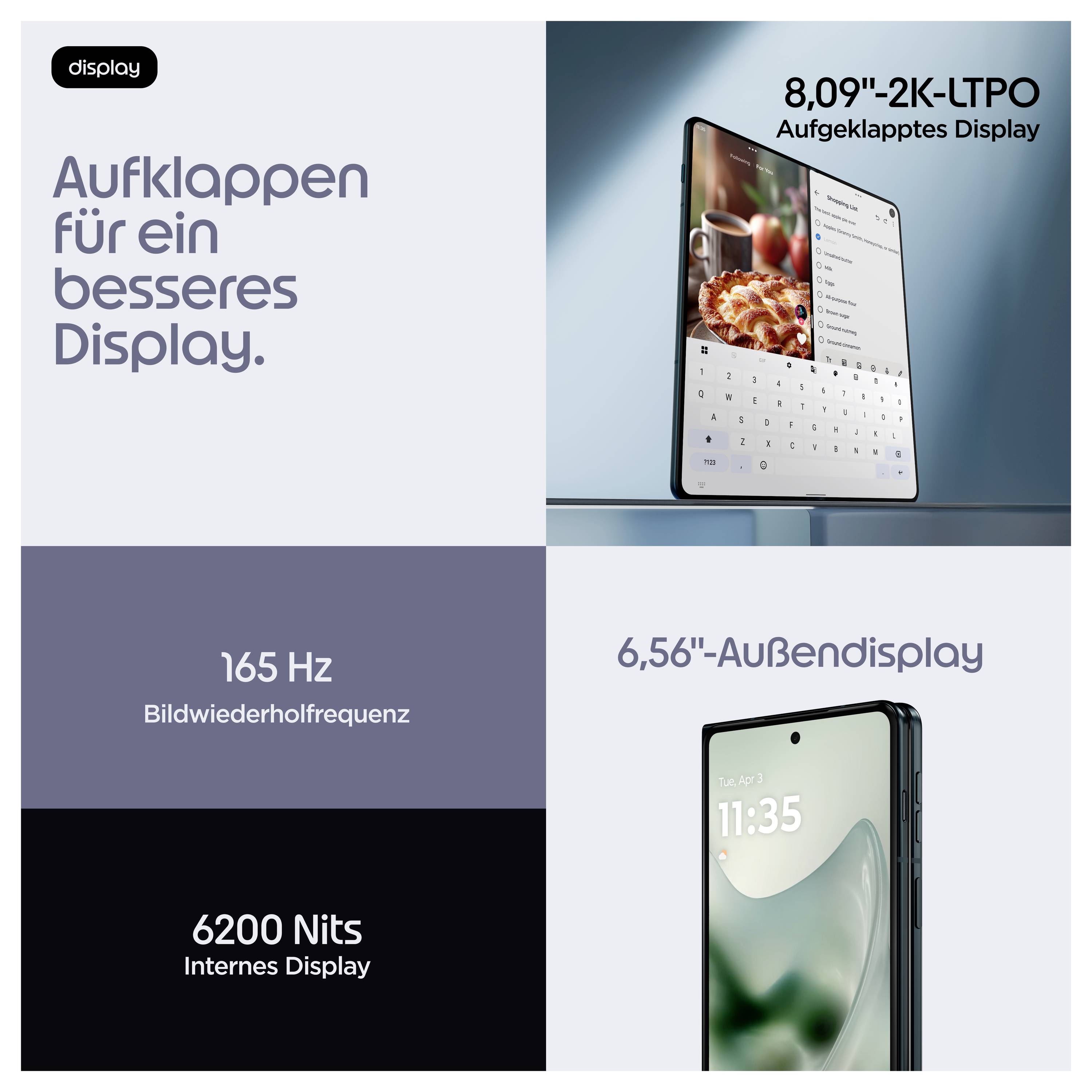Faltbares Smartphone-Display-Anzeige mit dem Text 