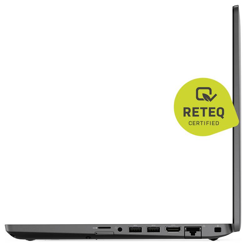 Seitenansicht eines Laptops mit einem gelben Badge „RETEQ CERTIFIED