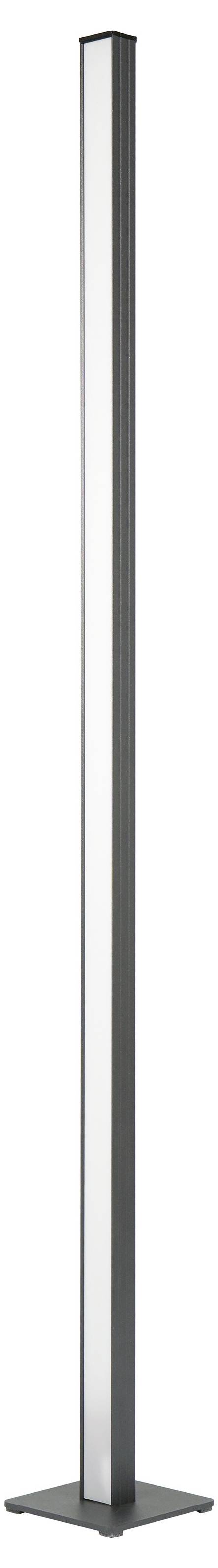 Hohes weißes vertikales Leuchtenelement mit schmaler rechteckiger Säule auf kleiner dunkler Basis.