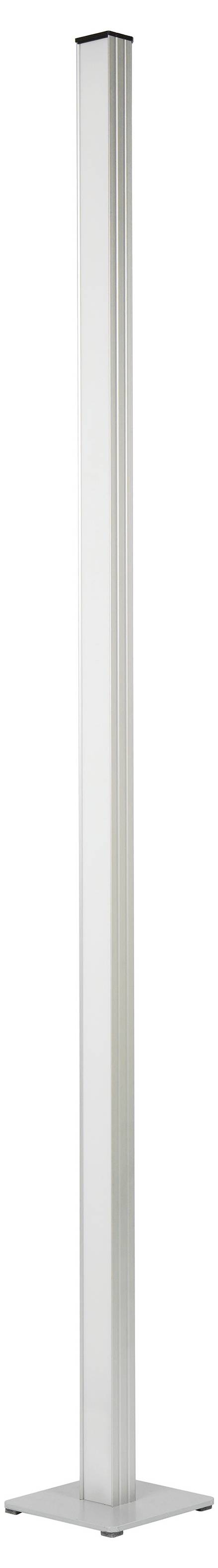 Hoher weißer quadratischer Pfosten oder Säule auf einer flachen rechteckigen Basis, dargestellt auf einem schlichten weißen Hintergrund.