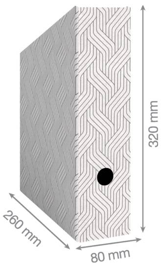 3D rechteckiger strukturierter Block mit gekennzeichneten Abmessungen: 320 mm hoch, 80 mm breit und 260 mm tief; ein schwarzer Punkt markiert einen Punkt auf der Vorderseite.