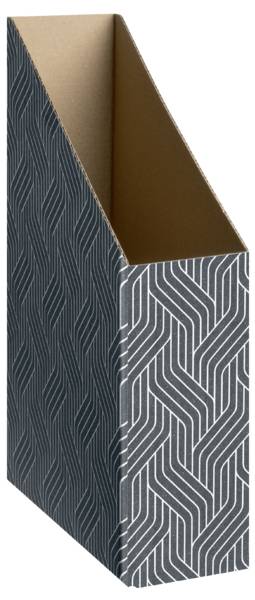 Minimalistisches modernes Wohnzimmer mit einem grauen Sessel, einer Stehleuchte, einem kleinen Hocker und Wandregalen, auf denen Bücher und Aufbewahrungsboxen stehen.