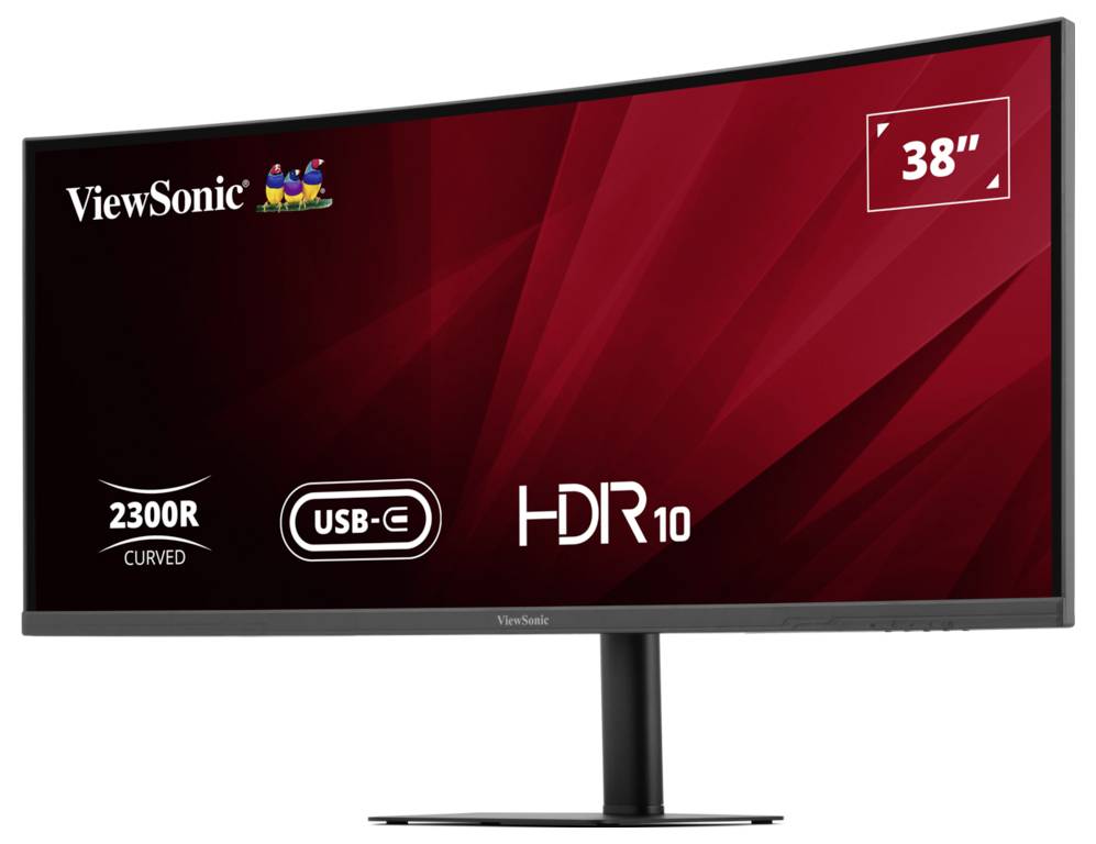 ViewSonic ColorPro 27-Zoll-Monitor von vorne gezeigt, mit hervorgehobenen Funktionen IPS SuperClear, 100% sRGB und 120 Hz.