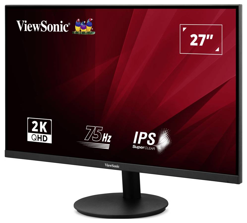 ViewSonic 27-Zoll-Monitor mit 2K-QHD-Auflösung, 75-Hz-Bildwiederholfrequenz und IPS-SuperClear-Display.