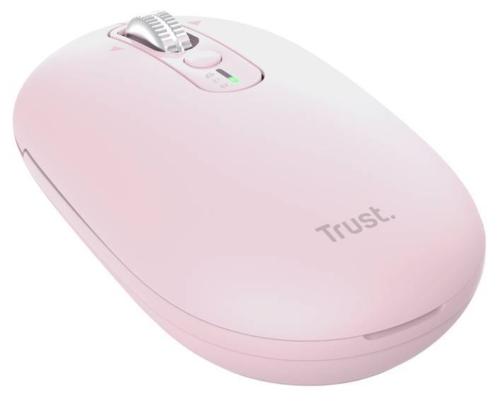 Rosa kabelloses Computermaus mit Scrollrad und Trust-Logo oben