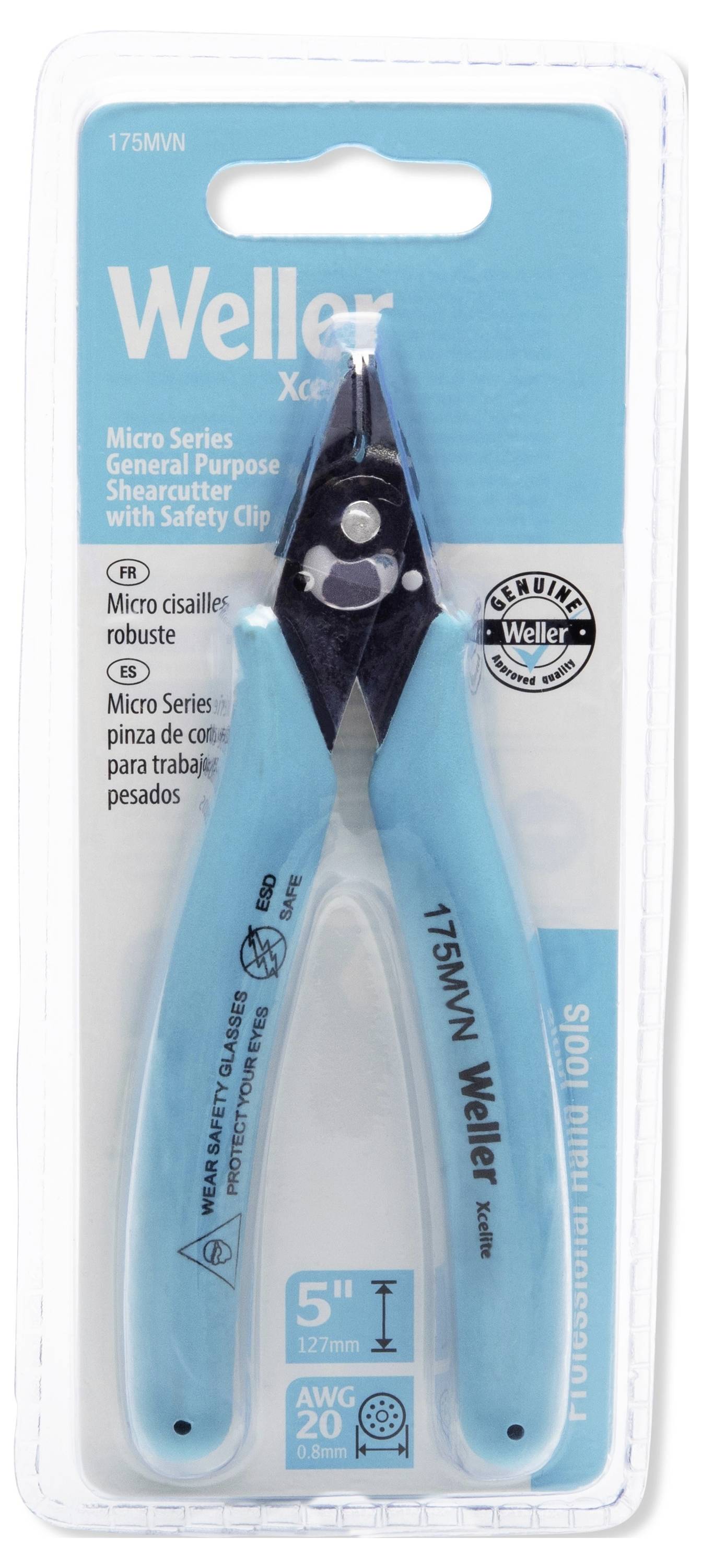 Weller 5-Zoll-Micro-Serie Universal-Seitenschneider in blauer Verpackung, gekennzeichnet mit 