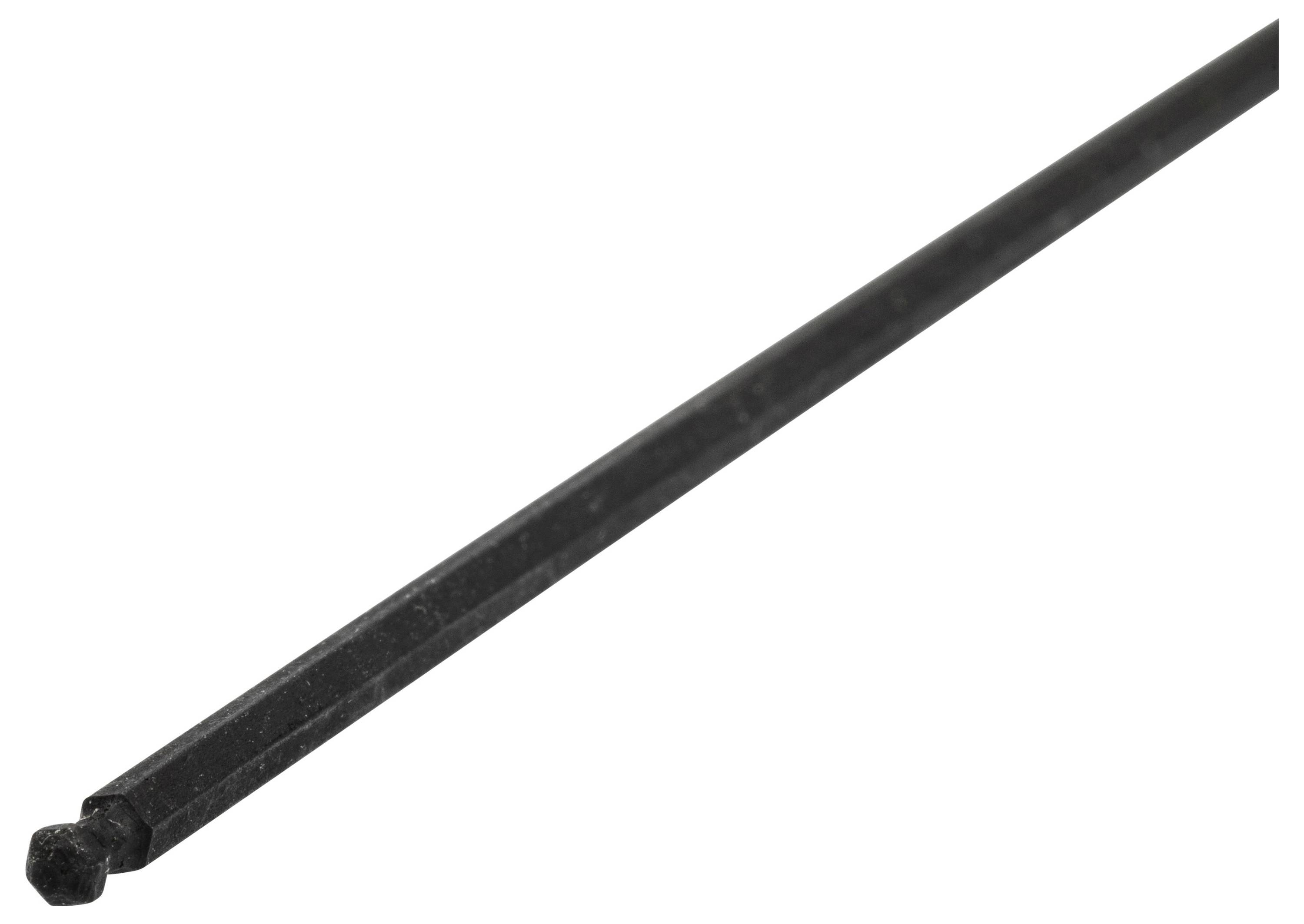 Schwarzer sechskantiger Metallstab, diagonal auf weißem Hintergrund dargestellt.