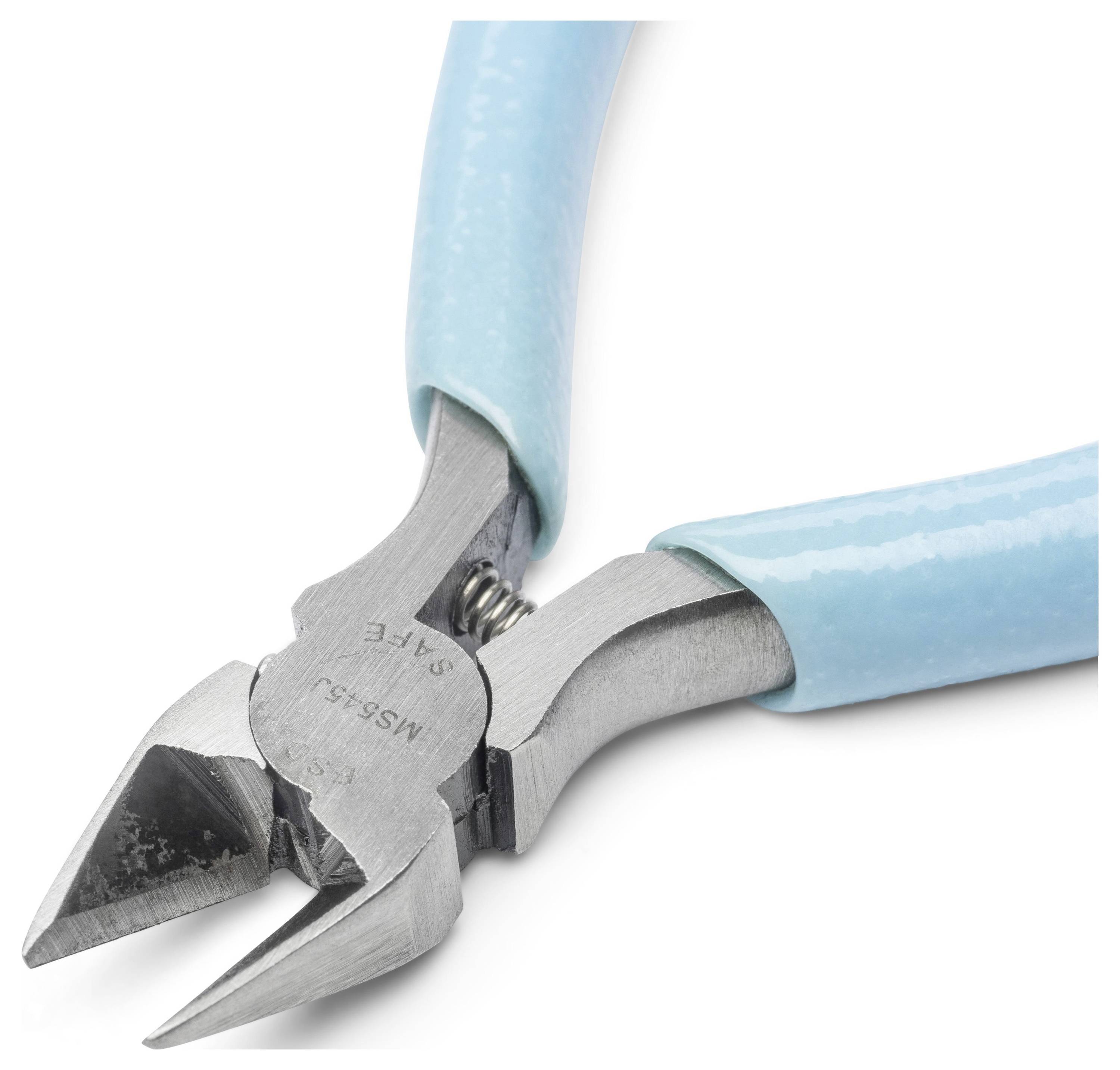Blau gestielt Schrägschneider mit Metallbacken auf weißem Hintergrund.