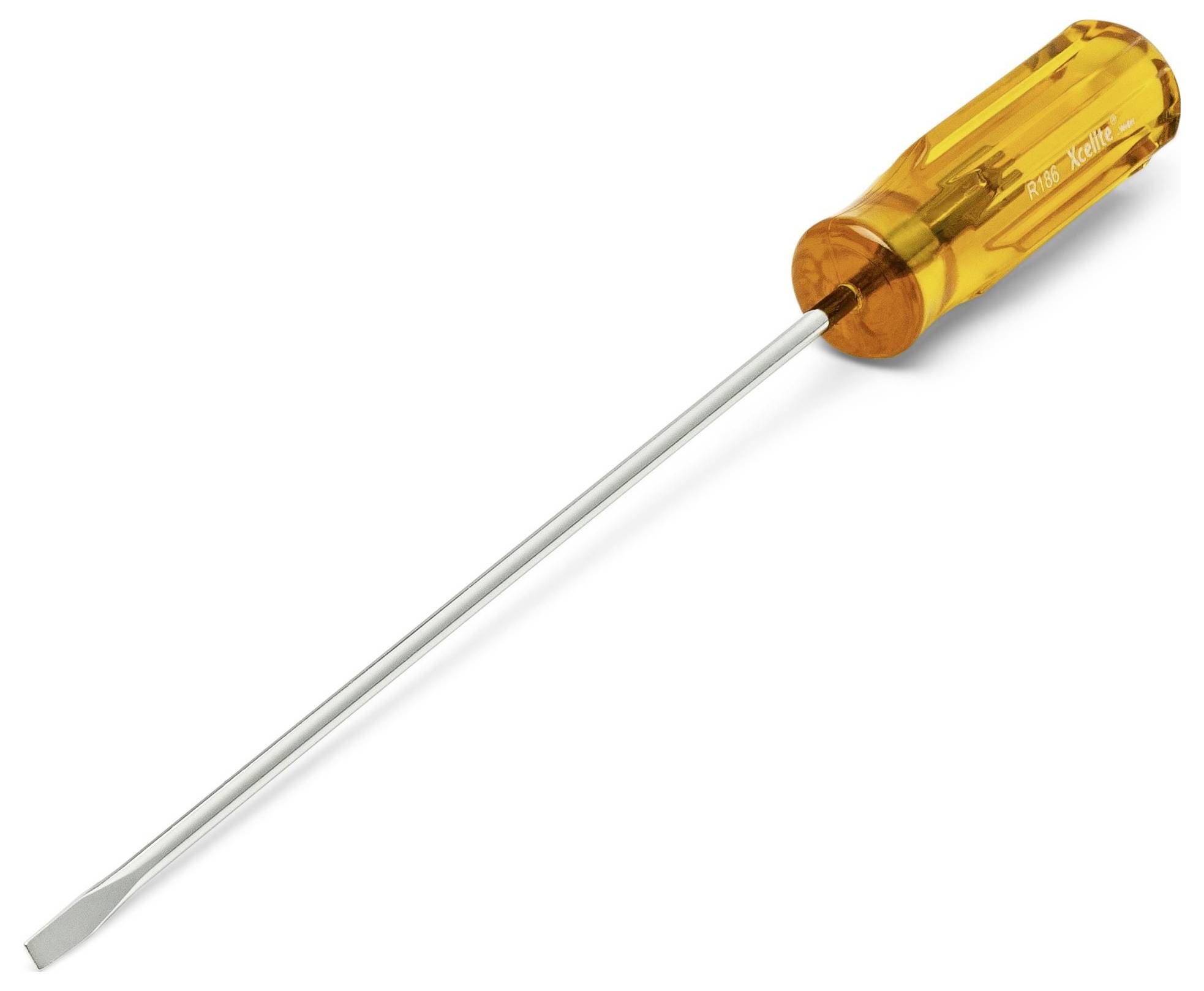 Weller-Schraubenzieher mit langem Metallschaft und grauem Griff auf weißem Hintergrund.