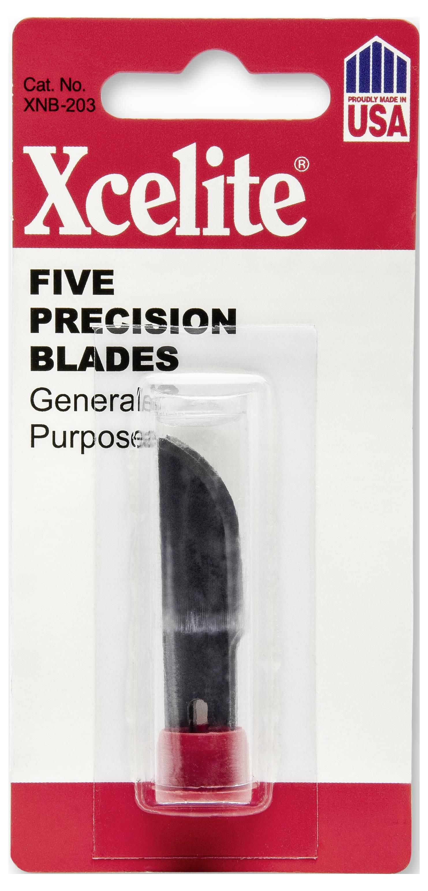 Xcelite fünf Präzisions-Universalmesser in durchsichtiger Kunststoffverpackung, Katalognummer XNB-203, hergestellt in den USA.