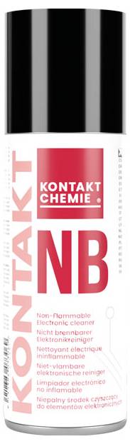 Eine weiße Sprühdose mit der Bezeichnung Kontakt Chemie Kontakt 60, mit großem rotem K und NB-Text sowie mehrsprachigen Warnhinweisen für nicht entflammbaren elektronischen Reiniger.
