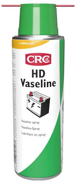 CRC HD Vaseline-Schmiermittelspray in Dose, grün-weißer Aerosol-Behälter mit Batteriesymbol und mehrsprachigem Etikett.