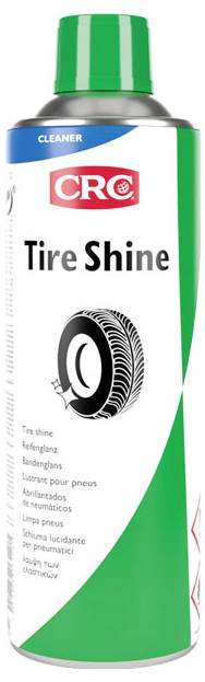 CRC Tire Shine Sprühdose mit grünem Deckel und weiß-grünem Etikett; Produkt für Reifenpflege und Glanz.
