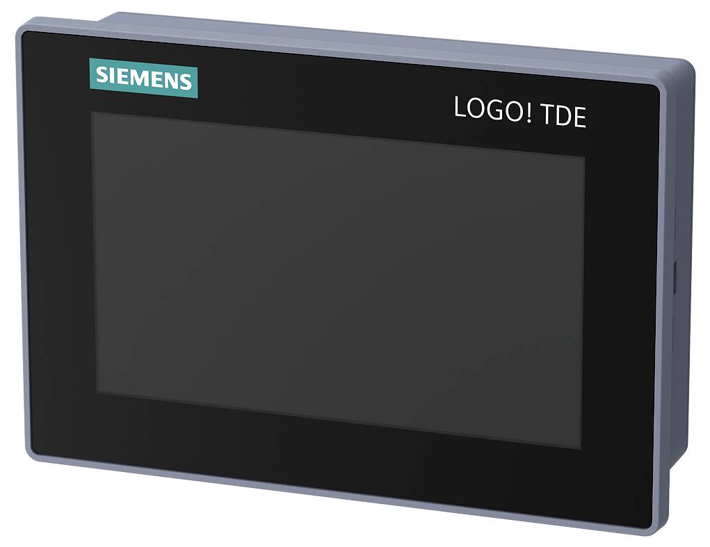Siemens LOGO! TDE Touchscreen-Bedienfeld mit leerem Display und schwarzer Blende.