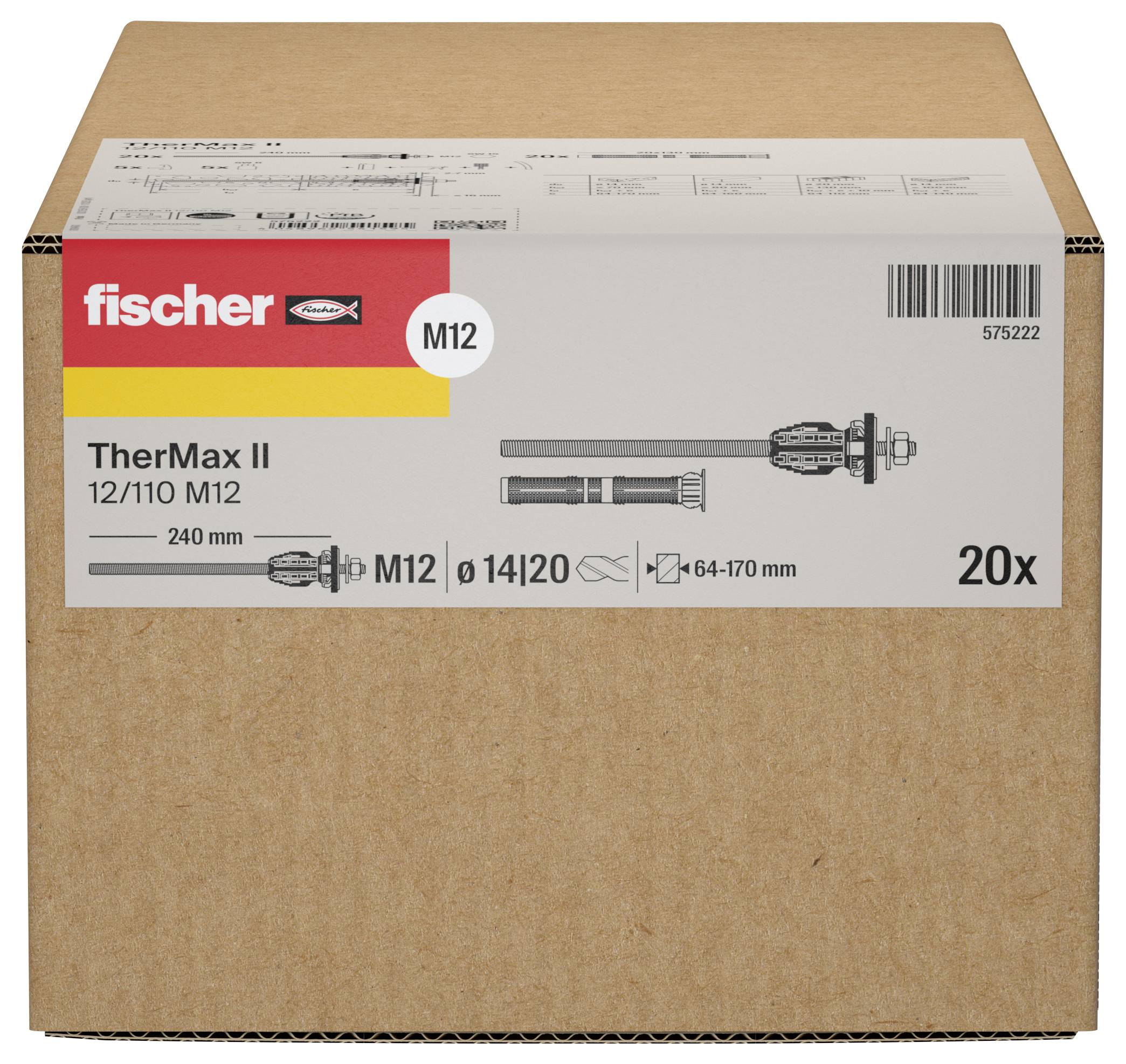 Kartonbox mit der Bezeichnung „fischer TherMax II 12/110 M12