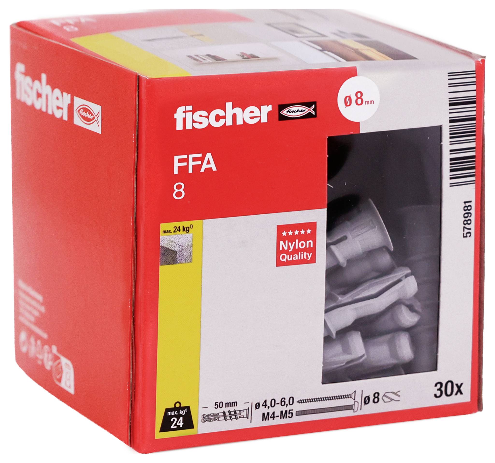Red Fischer FFA 8 Nylon-Wandanker Box mit Beschriftung 8 mm, 30 Stück, max. 24 kg.