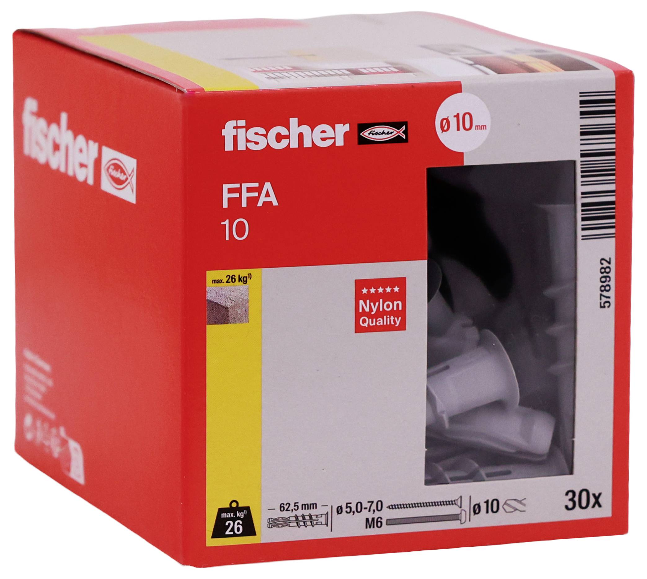 Rote Fischer FFA 10 Nylon-Wanddübel-Box mit sichtbarer 