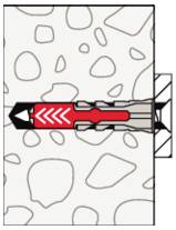 Querschnittsdiagramm einer in Beton eingebetteten Anker, das einen roten Expansionsbolzen mit seiner Hülse zeigt, die sich in eine Wand erstreckt.