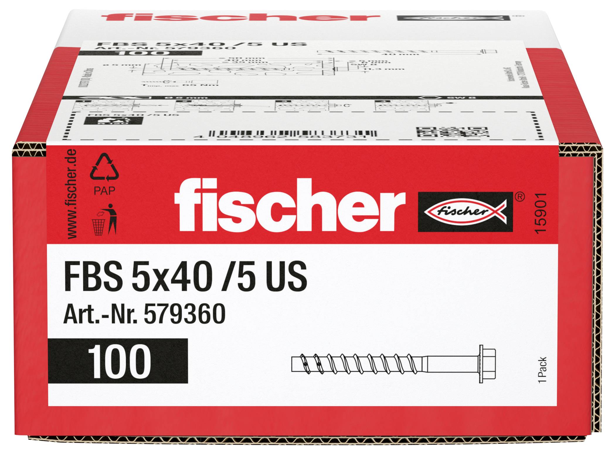 Fischer 579360 Betonschraube 40mm Außensechskant galvanisch verzinkt 100St.