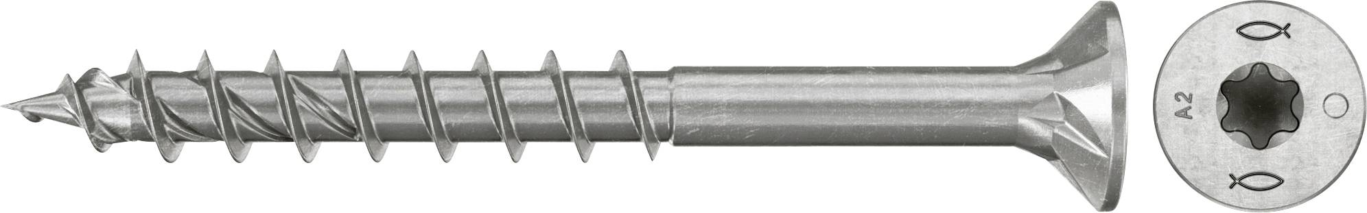 Metallschraube mit Senkkopf, dargestellt in Seiten- und Draufsicht.